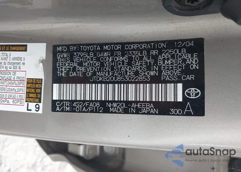 2005 Toyota Prius from USA, damaged, VIN JTDKB20U853022853